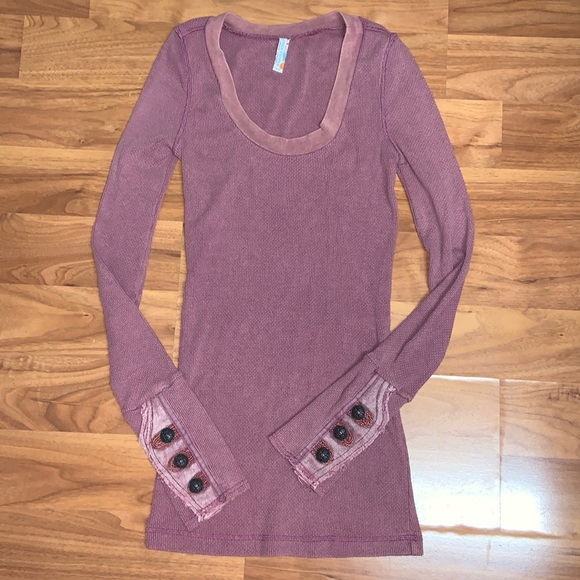 Free People Waffle Knit Long Sleeve Top with Cuff Detail - Picture 1 of 8